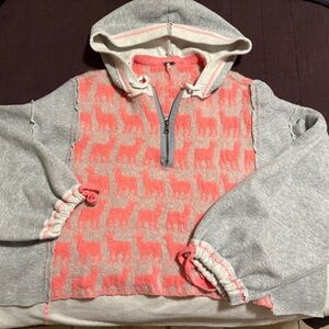 Free People Gray and Pink Hooded Sweater